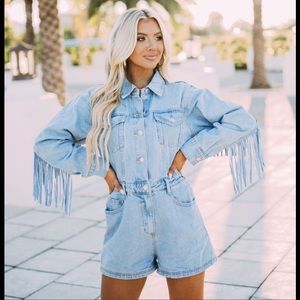 Denim fringe romper
